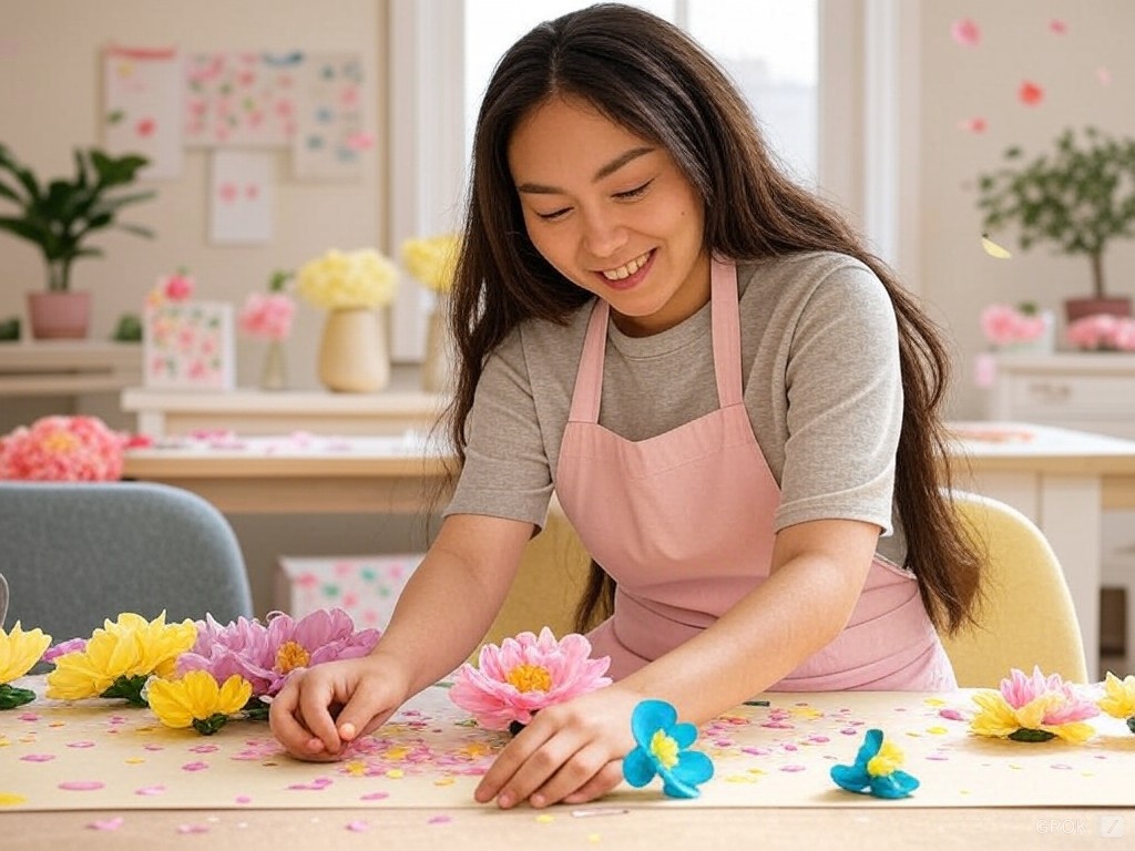 woman creating paper flowers for the category crafts and DIY for website a virtuous home