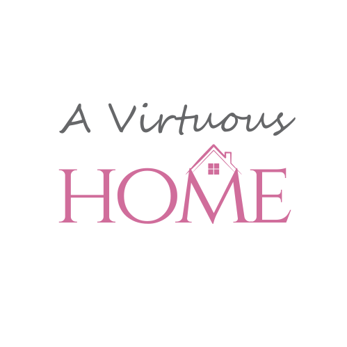 logo for a virtuous home - home text with house on top